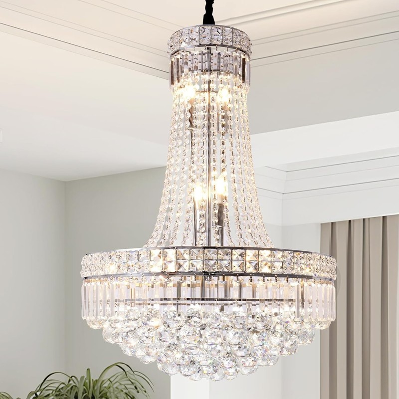 Chrome Silver Chandelier Crystal Rain Drop Pendant Light Empire Ceiling Fixtures gallery