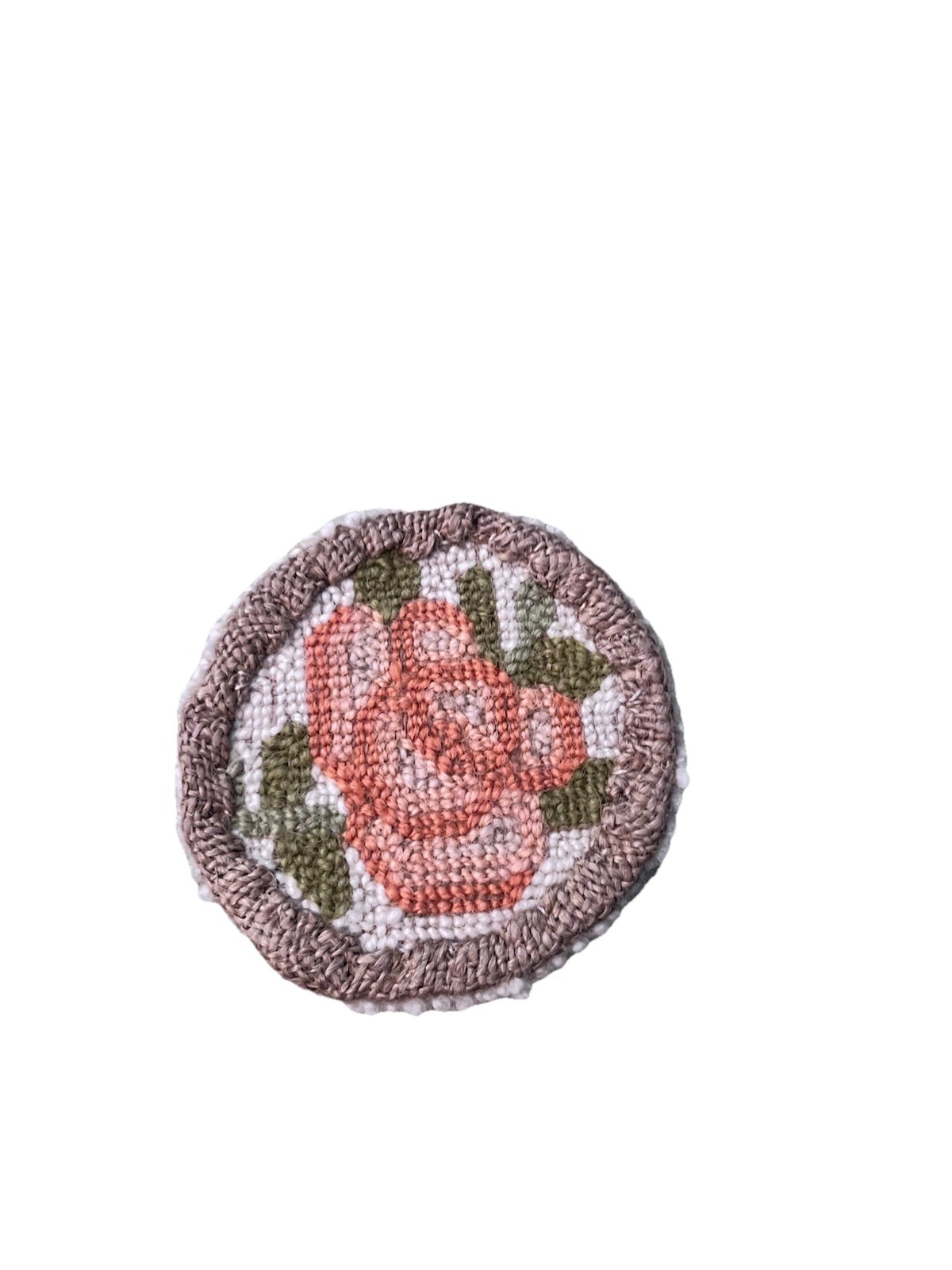 Handmade Punch Needle Coaster Floral Rose Cottage Cabin Rustic 3.25" Single gallery
