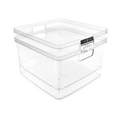 Isaac Jacobs 2 Pack Square Clear Storage Bins (10” L x 10” W x 6.1” H) w/Cutout