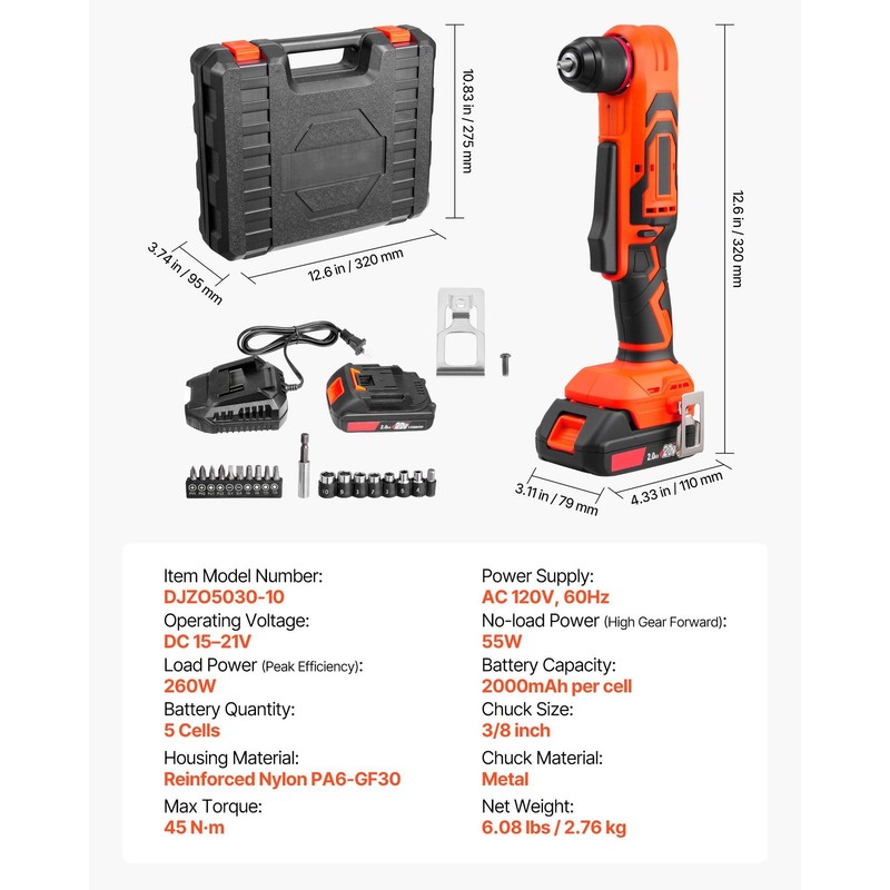 Cordless 3/8" Right Angle Drill, Brushless, 45N·m, LED Light gallery