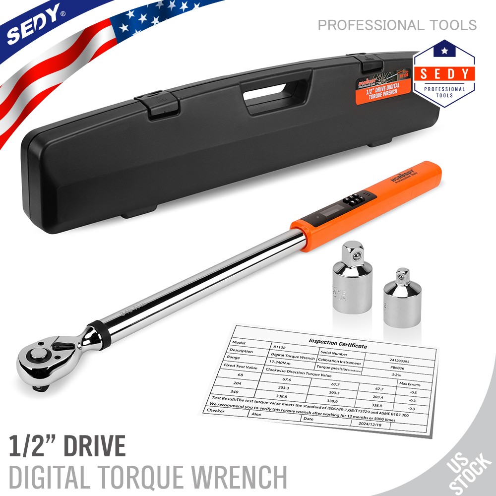 3PC Electronic Digital Torque Wrench Heavy Duty 25-250ft.lb / 17-340n.m Adapter gallery