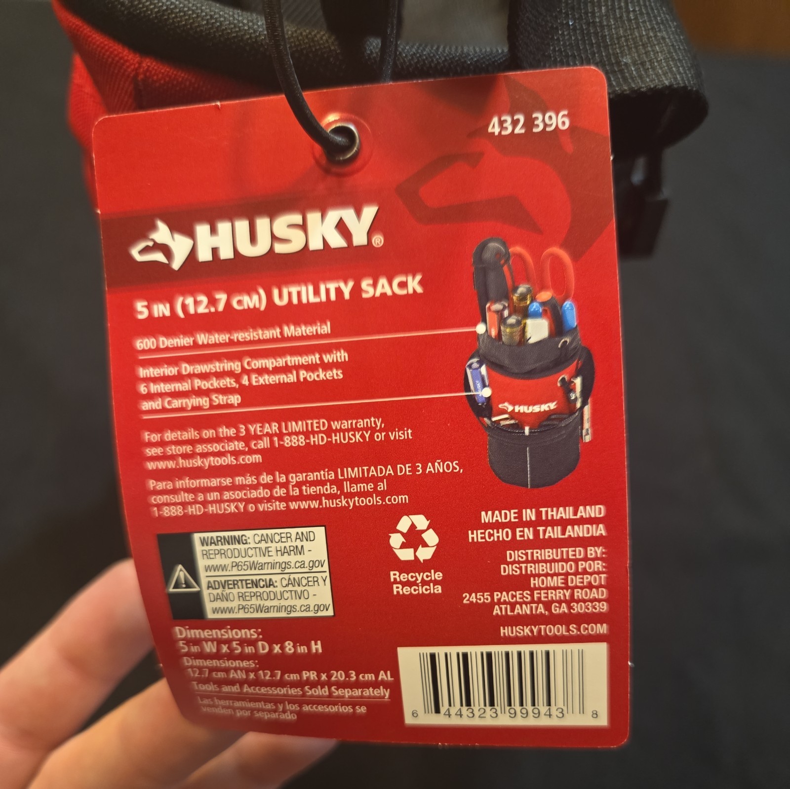5 In Utility Sack Tool Bag 5 in. 10 Pockets Water Resistant Material - Husky gallery