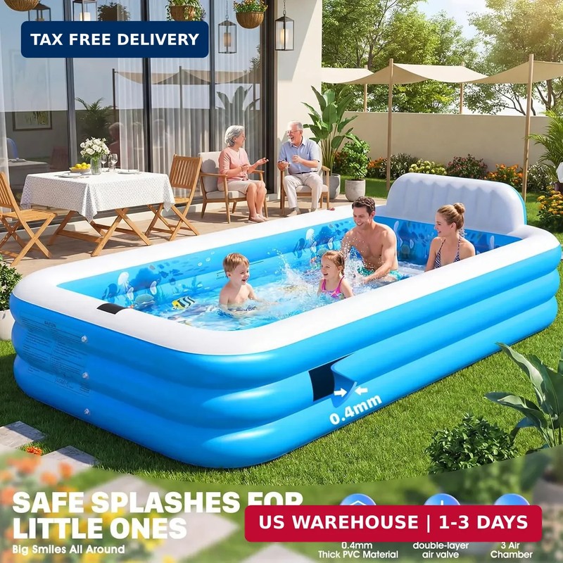 Extra Large Inflatable Pool with Lights,Upgraded Solar Powered Blow Up Pool for gallery