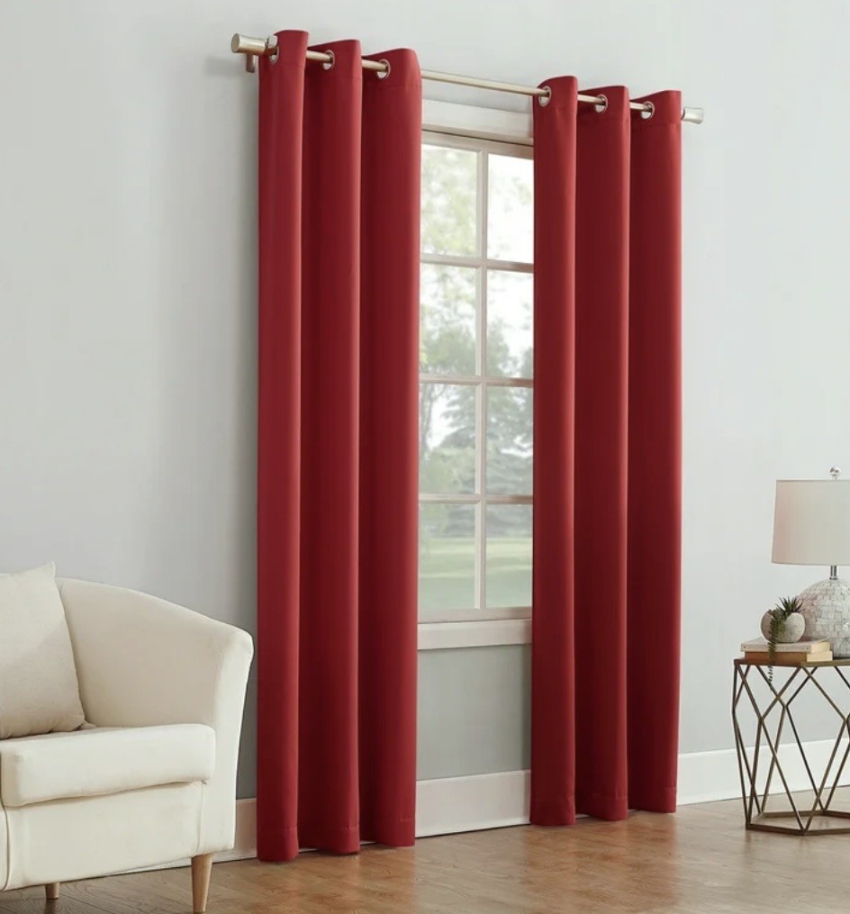 SET OF 2 RED LIGHT FILTERING GROMMET WINDOW CURTAIN PANELS 37 IN X 83 IN EACH gallery