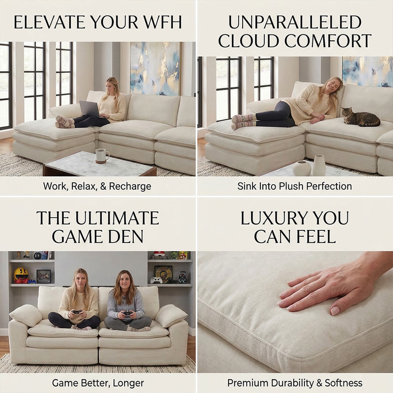 Oversized L-Shaped Boneless Couch, Modular Sectional Sofa Bed W/ Movable Ottoman gallery