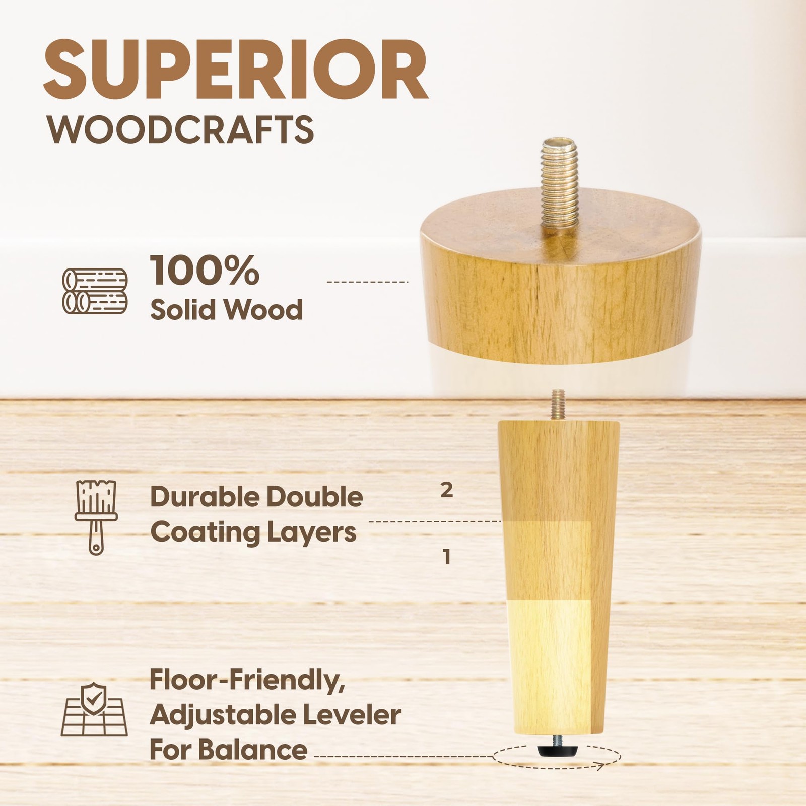Yes4All 6 Inches Round Natural Solid Wood Furniture 6 inch, gallery