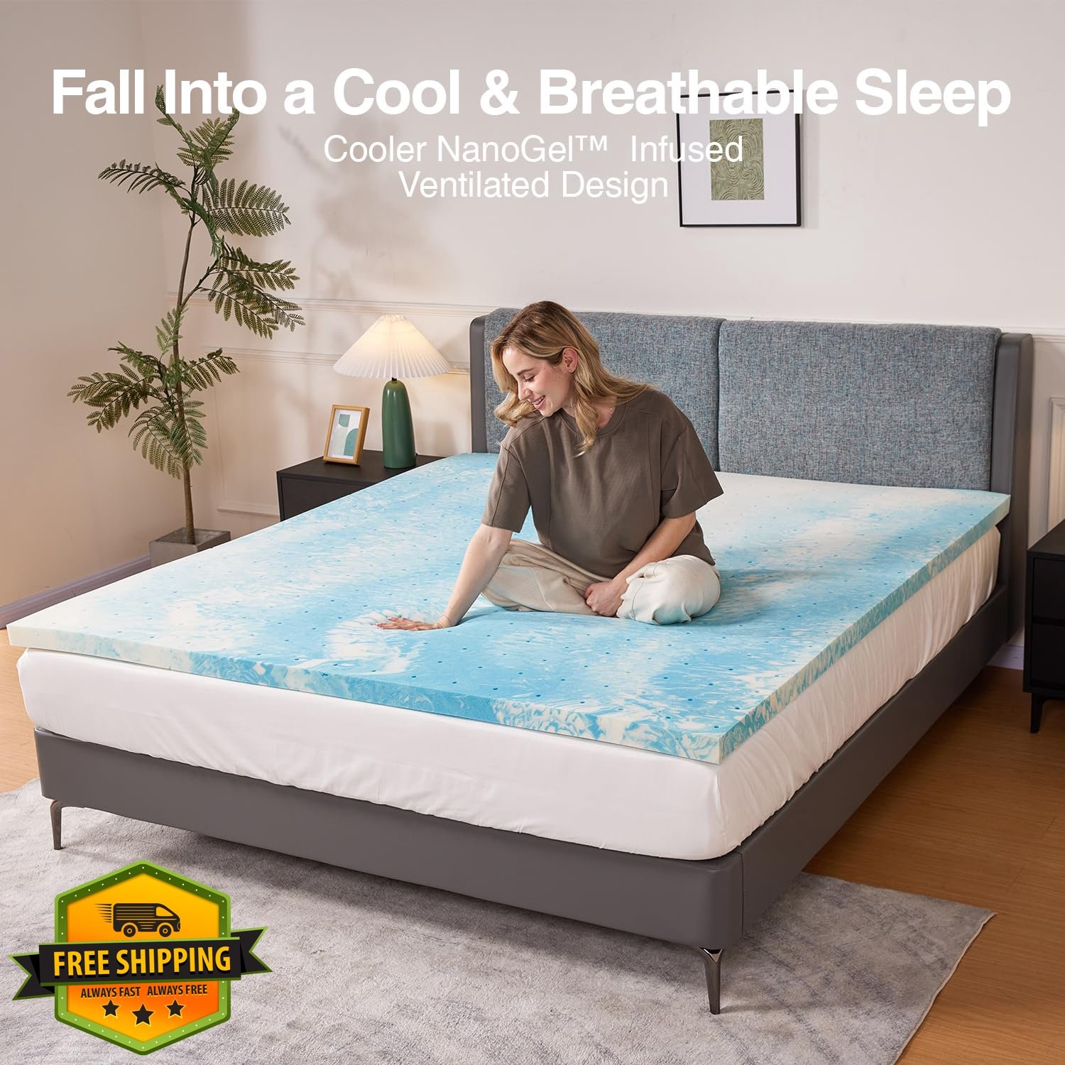 Novilla Queen Mattress Topper Blue 2 Inch Memory Foam gallery