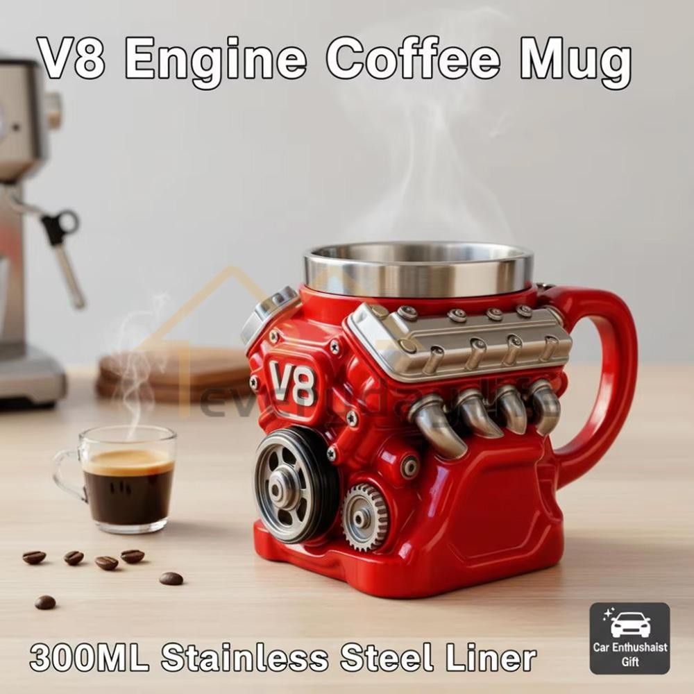 2026 NEW V8 Engine Coffee Mug Cup Retro Stainless Steel Interior Gift Automotive gallery