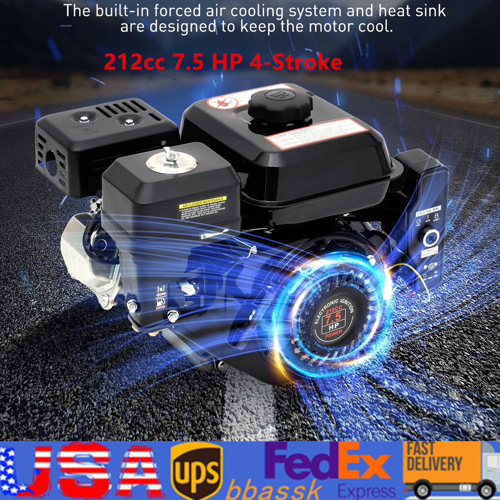 212cc 7.5 HP Electric Start Horizontal Engine Go Kart Gas Engine Motor 4-Stroke gallery