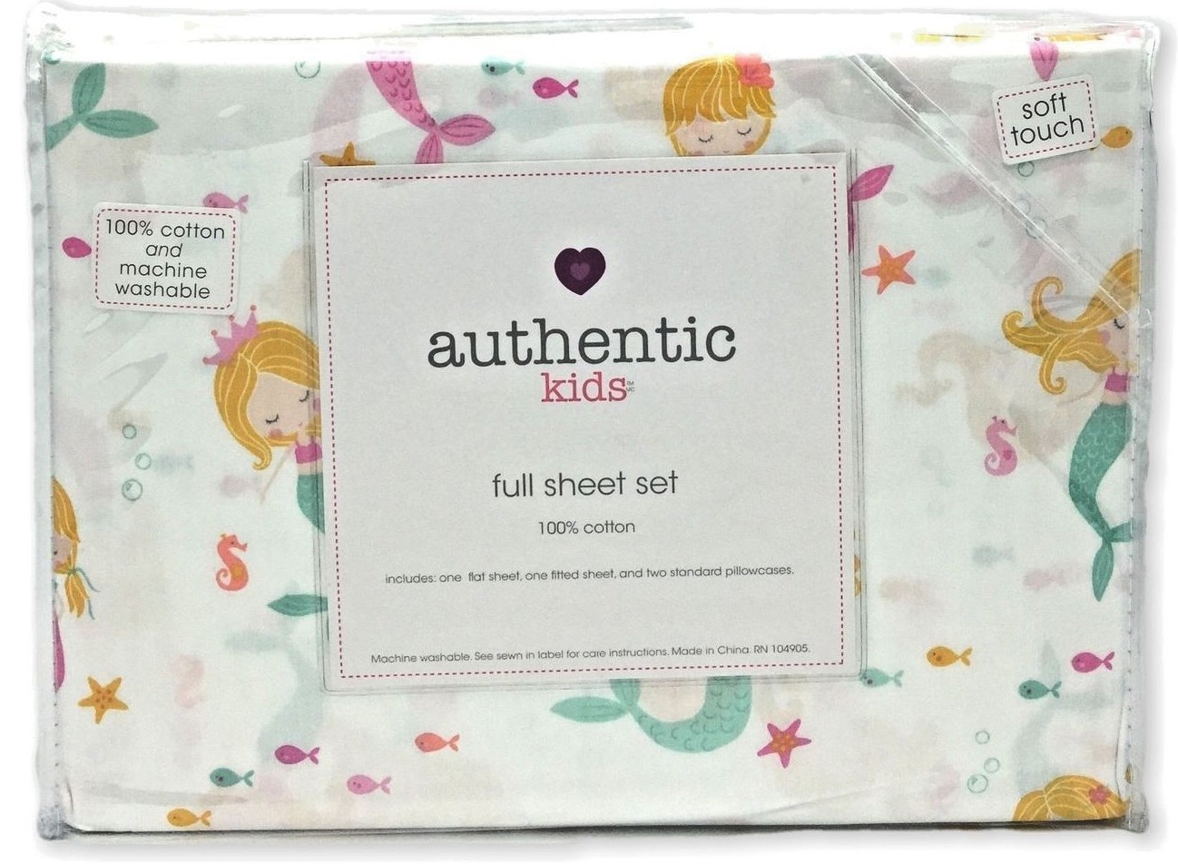 Authentic Kids FULL SIZE Mermaid Sheet Set 100% Cotton Pink Teal White Ocean NEW gallery