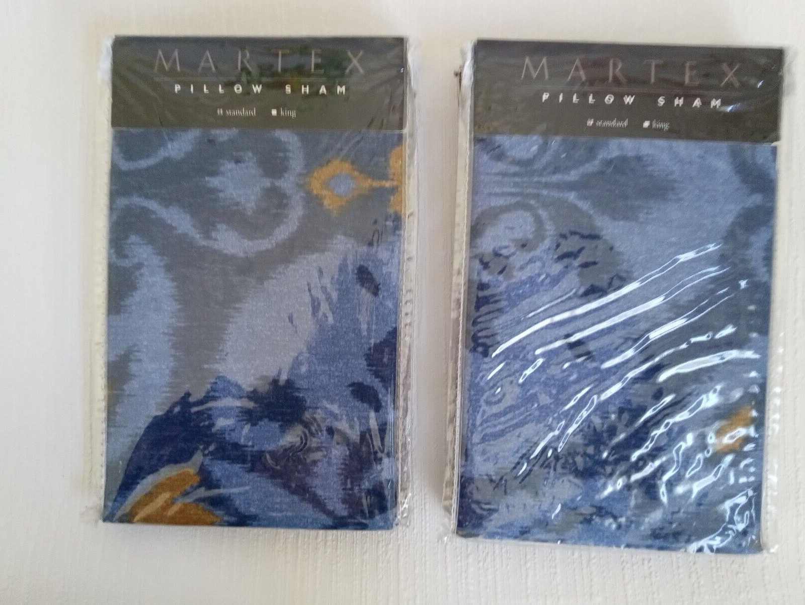 2 MARTEX Kathmandu Standard Pillow Shams, Blue & Gold, Polyester Cotton Blend gallery