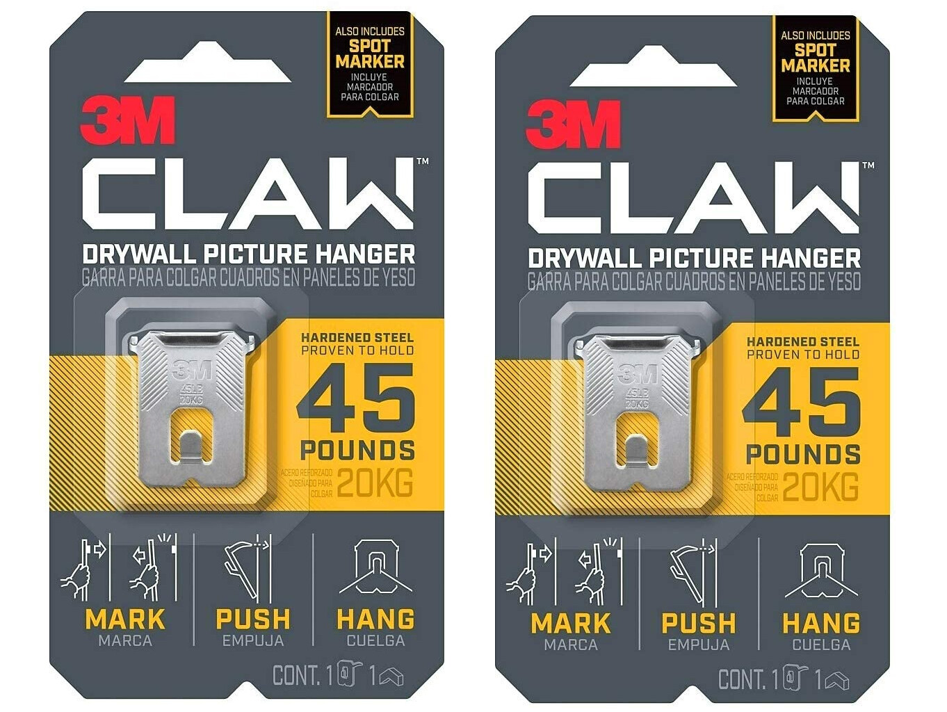 3M CLAW Strong Durable Drywall Picture Hanger Strength up to 45 Pounds Pack of 2 gallery