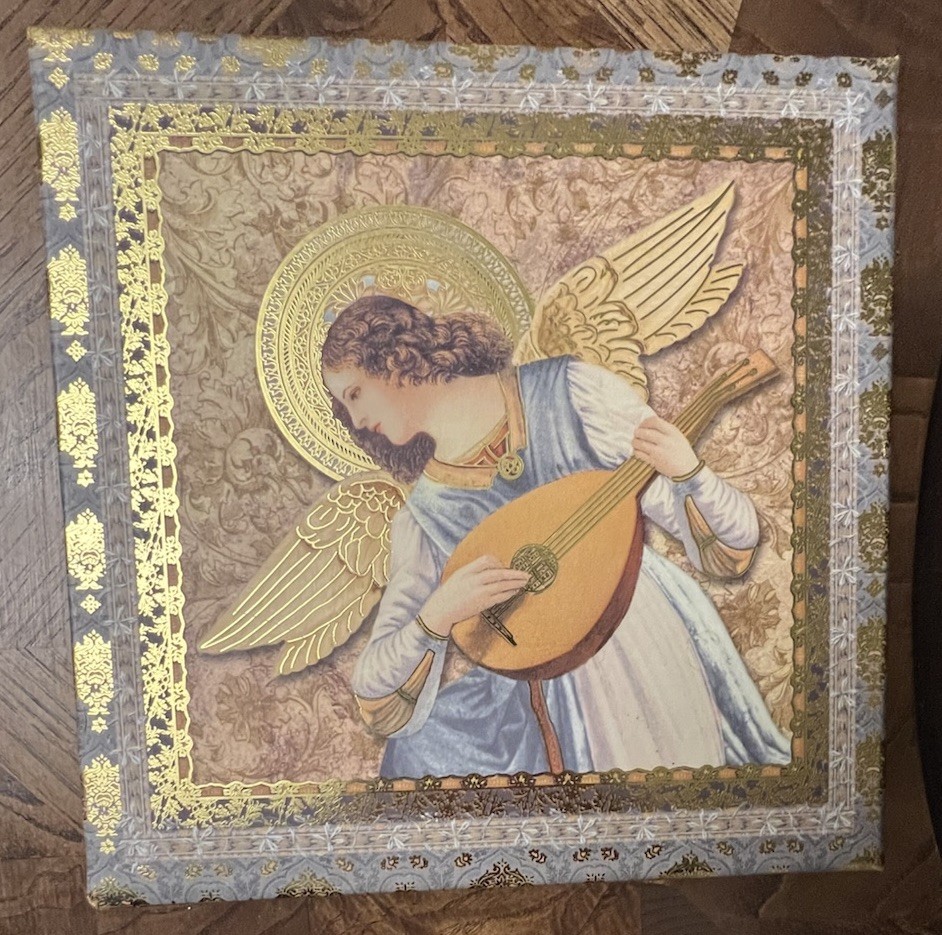 Vtg Punch Studio Renaissance Angel Playing Lute Keepsake Storage Gift Box 12x10 gallery