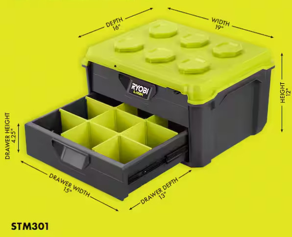 RYOBI LINK STM301 2-Drawer Modular Tool Box Stackable Storage Organizer NEW gallery