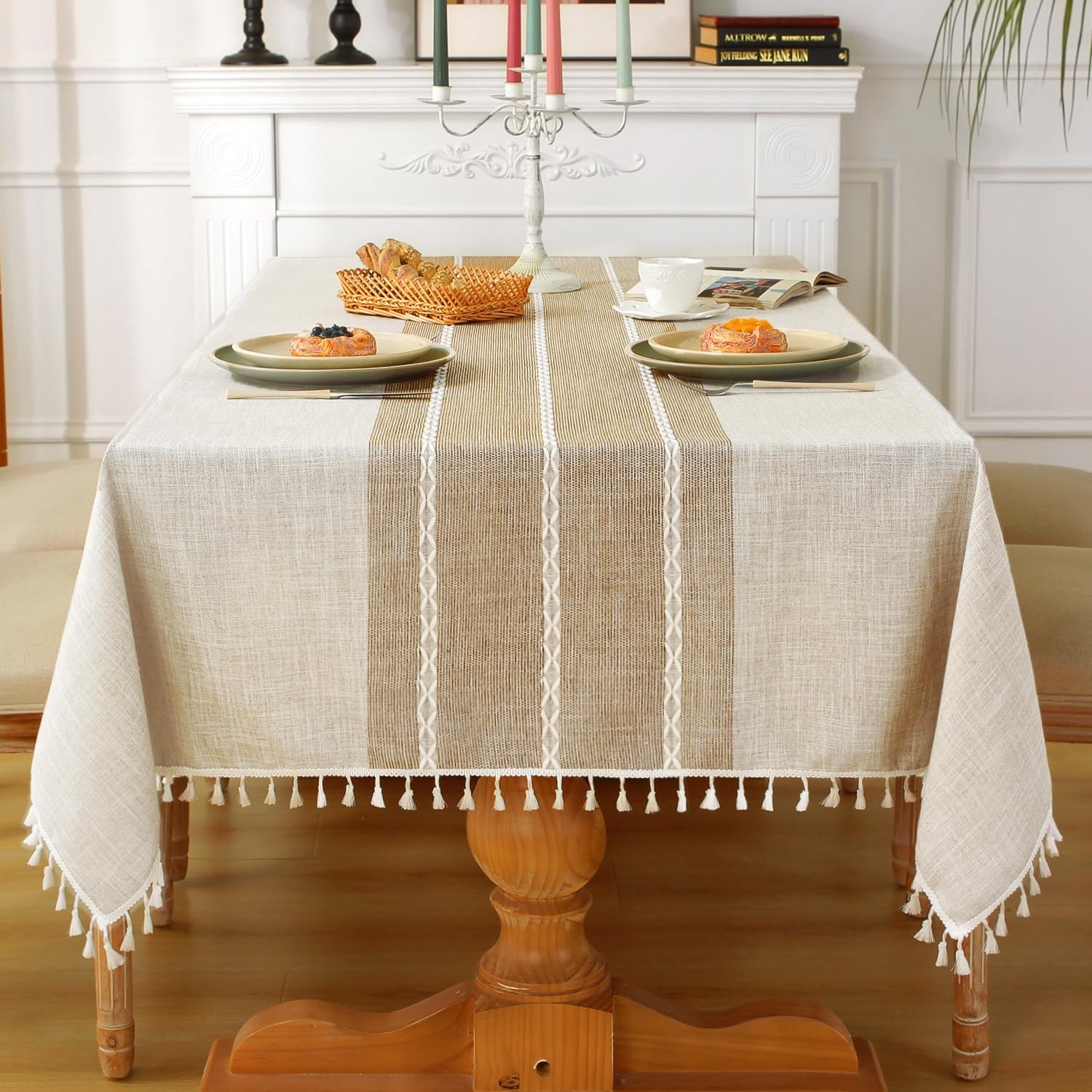 55x120 Inch Rustic Cotton Linen Waterproof Rectangle Tablecloth 1012 Seats gallery
