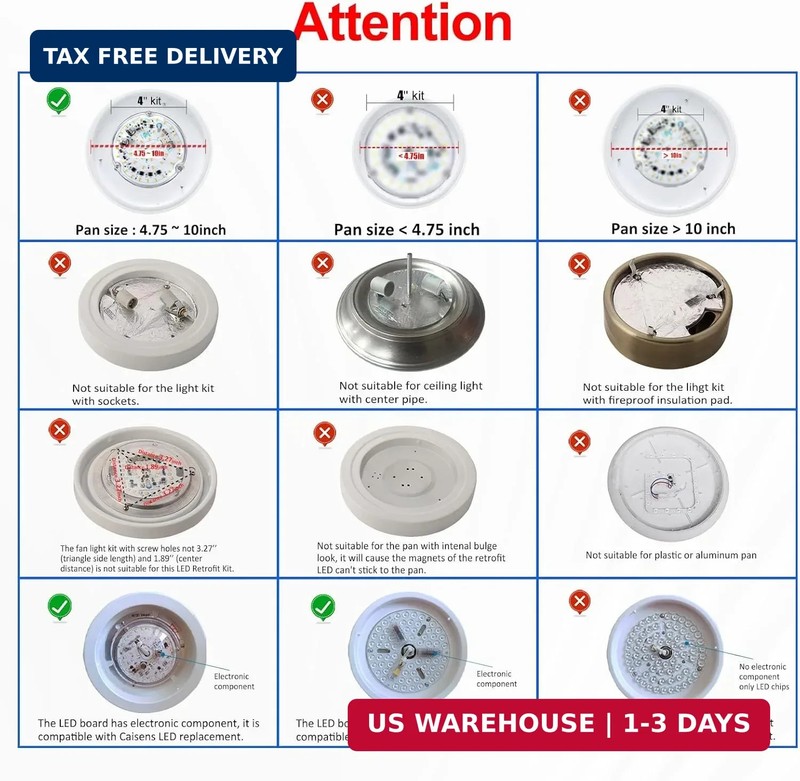 4 Inch Ceiling Fan LED Light Replacement, 18W 6000K 2200LM LED Ceiling Fan Light gallery
