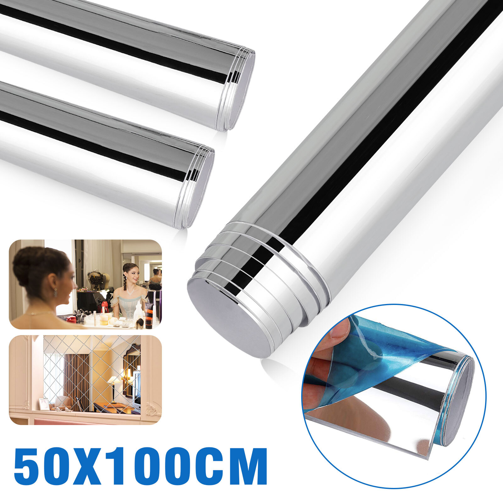 50x100cm Self Adhesive Mirror Reflective Wall Sticker Film Paper Kitchen Decor gallery