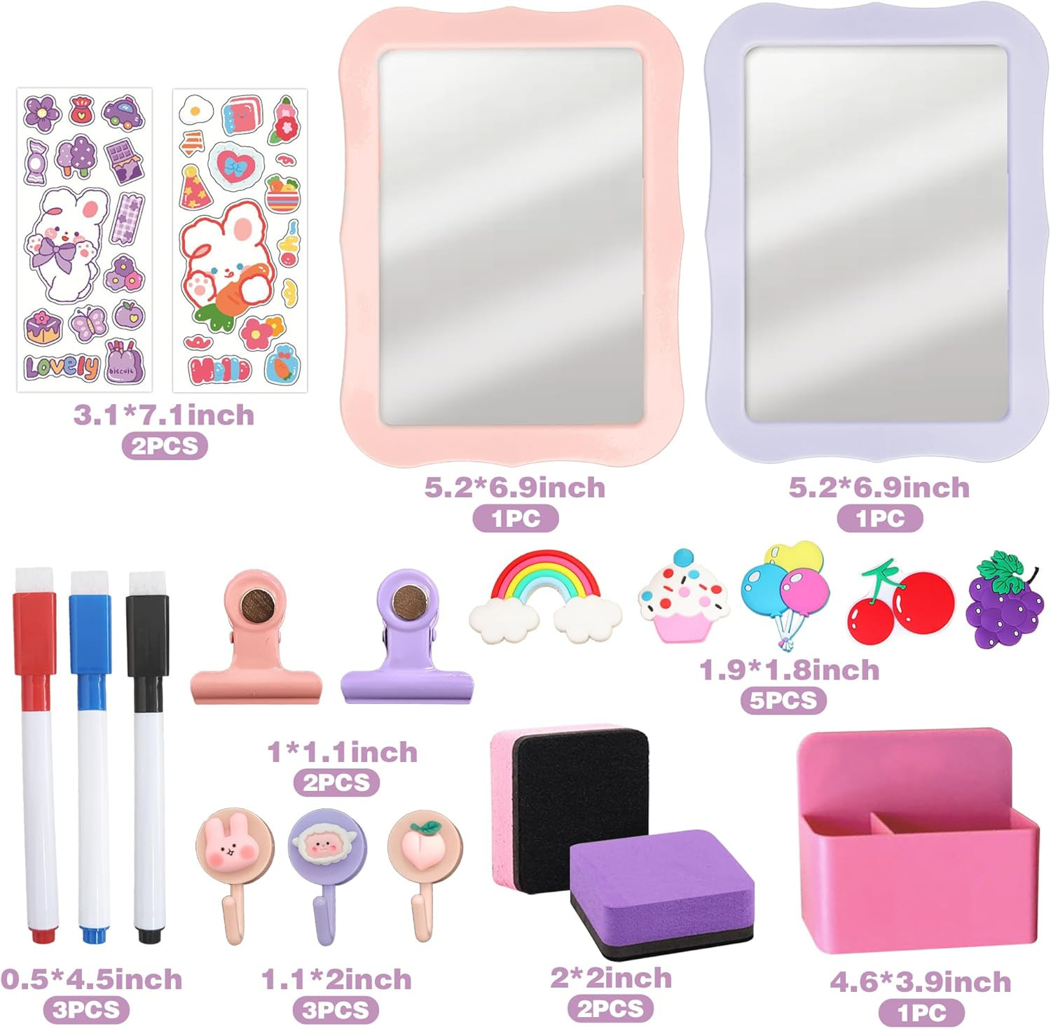 20 PCS Magnetic Locker Accessories for Girls with Magnetic Whiteboard Mirror and gallery