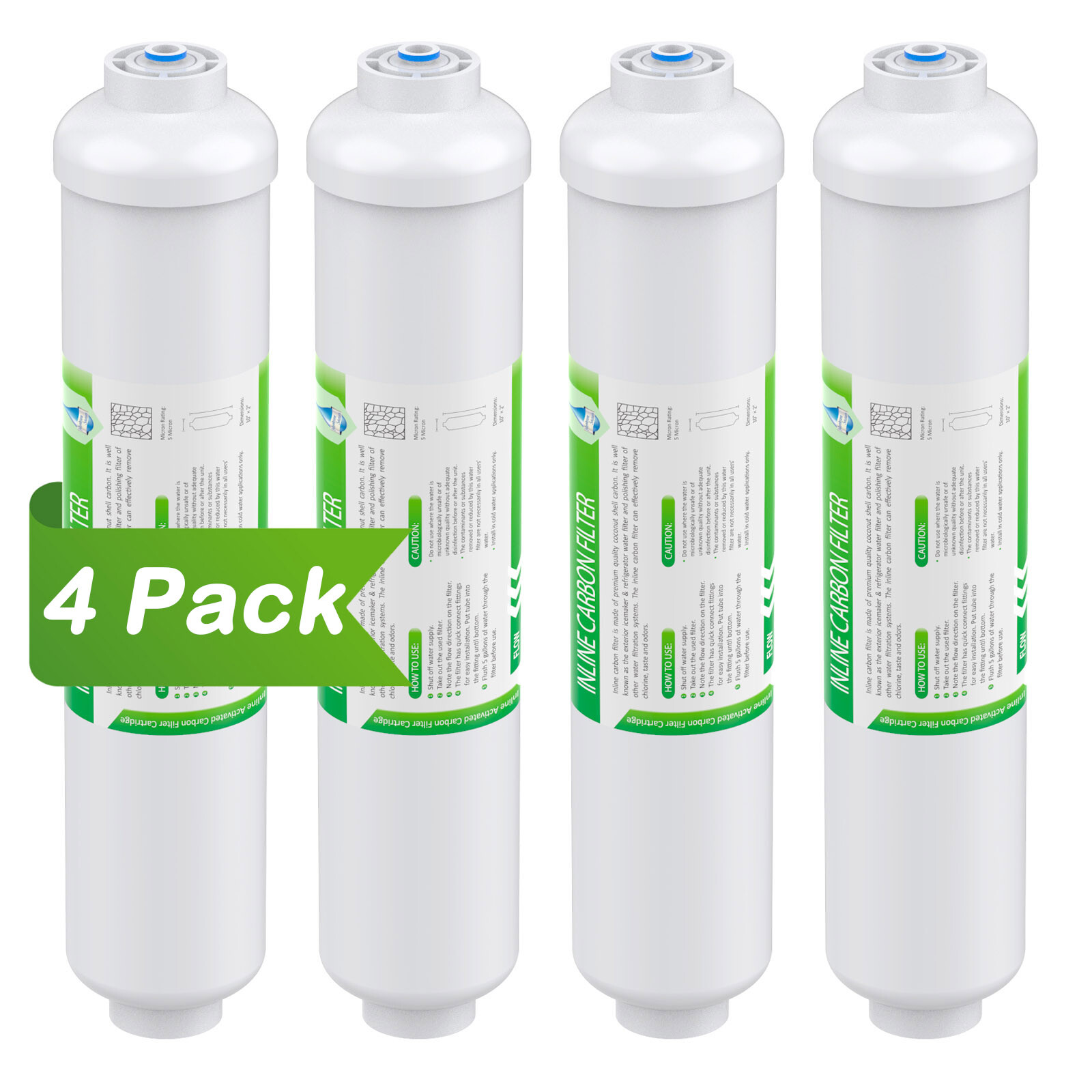 4x Inline T33 Post Carbon Water Filter Cartridges 1/4" Quick Connect Replacement gallery