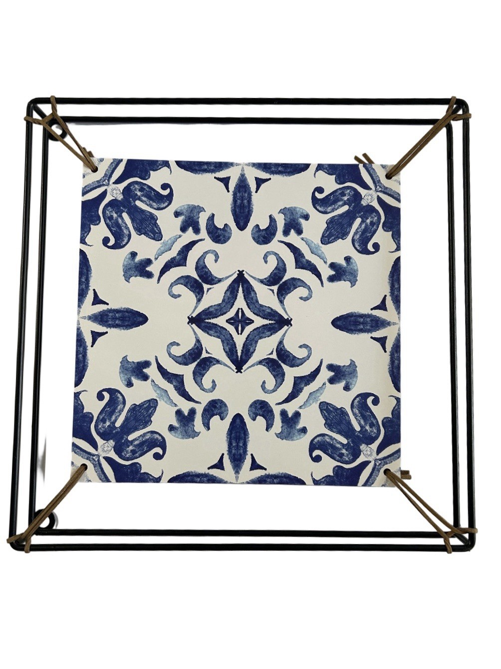 Blue White Tile Pattern Wall Art Ceramic Look Print Modern Black Metal Frame 11” gallery