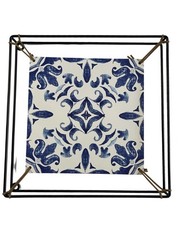 Blue White Tile Pattern Wall Art Ceramic Look Print Modern Black Metal Frame 11”