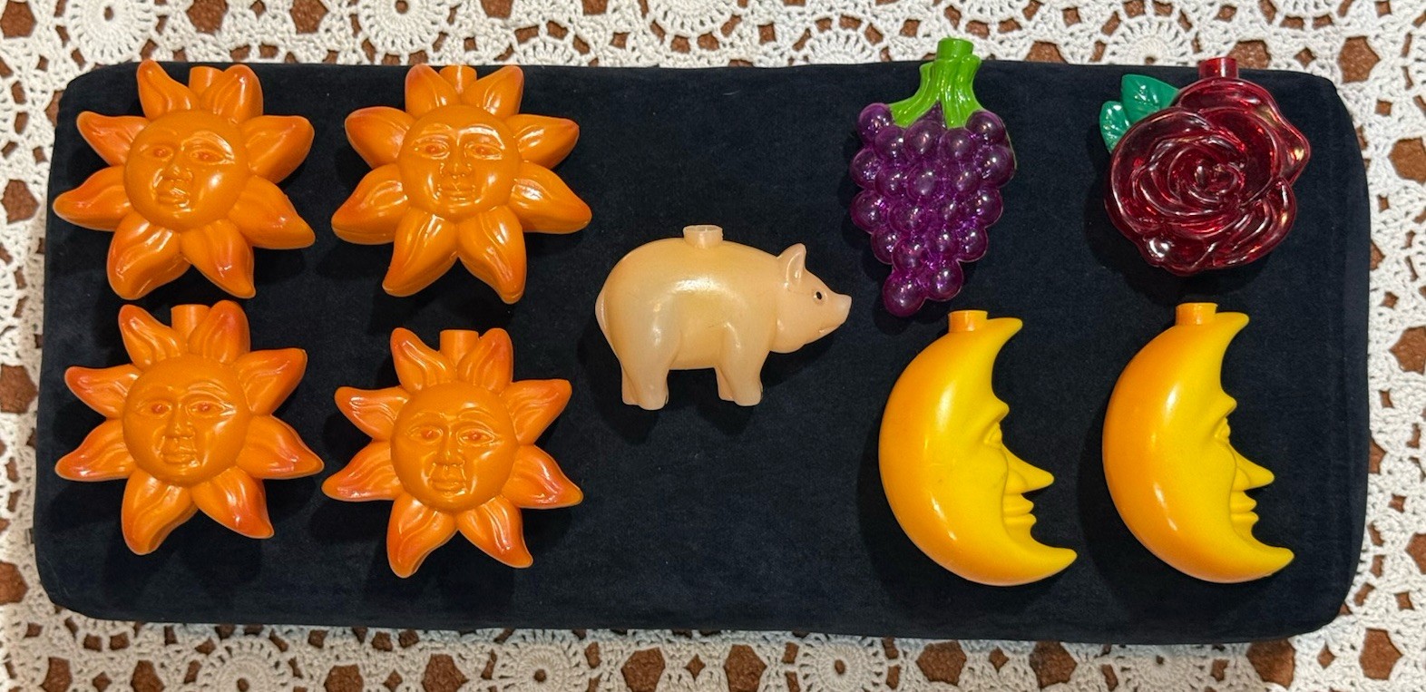 Vtg blow mold plastic celestial string Light covers Whimsical Sun Pig Moon As Is gallery
