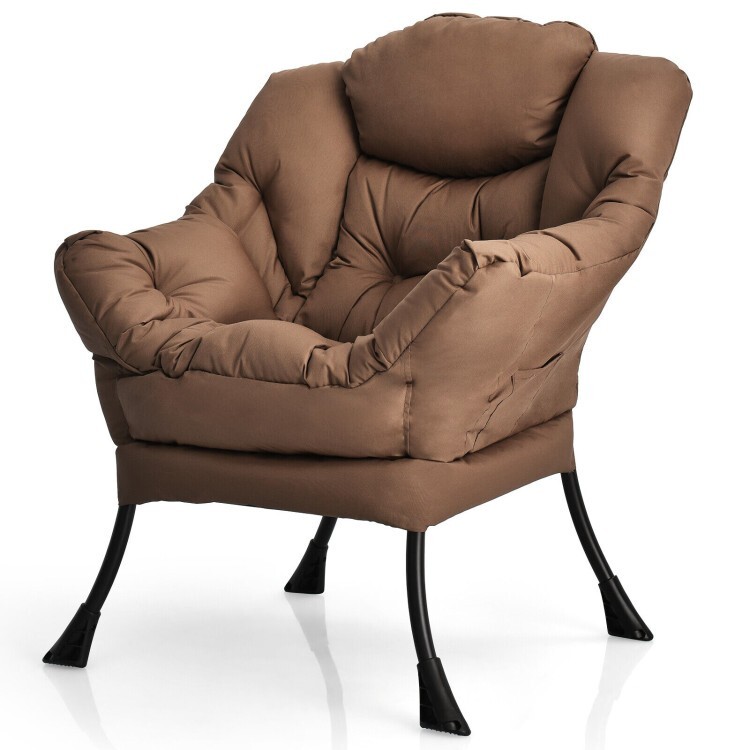 Modern Polyester Fabric Living Room Lazy Chair Steel Frame & Side Storage Pocket gallery