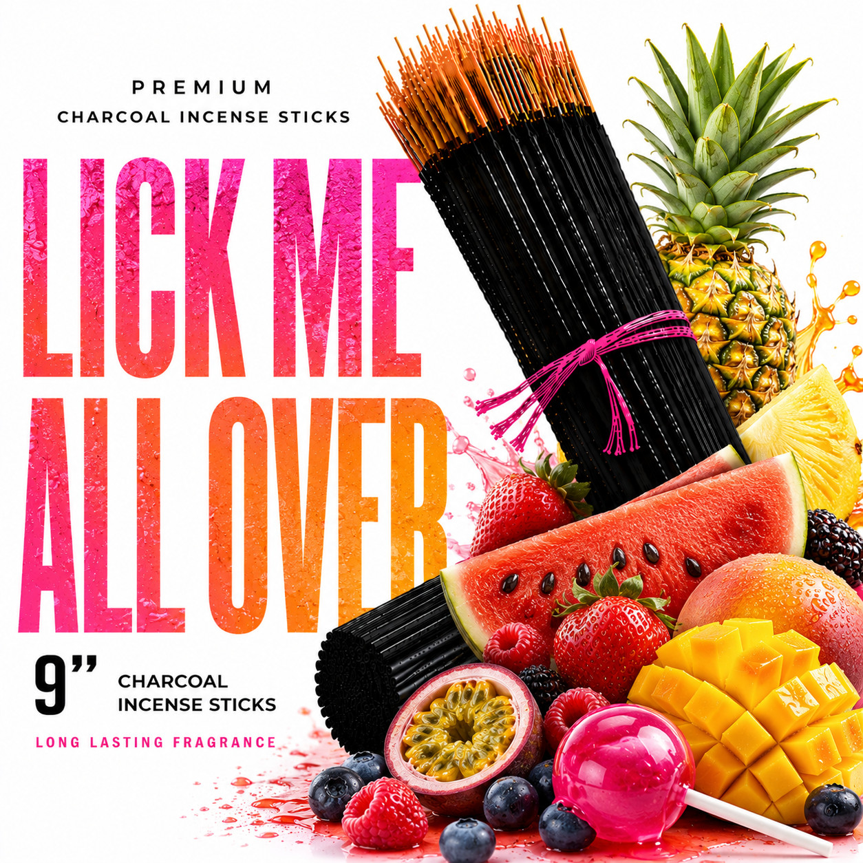 Incense Sticks 9" Bulk Lick Me All Over Charcoal Hand Dipped Long Lasting Made gallery