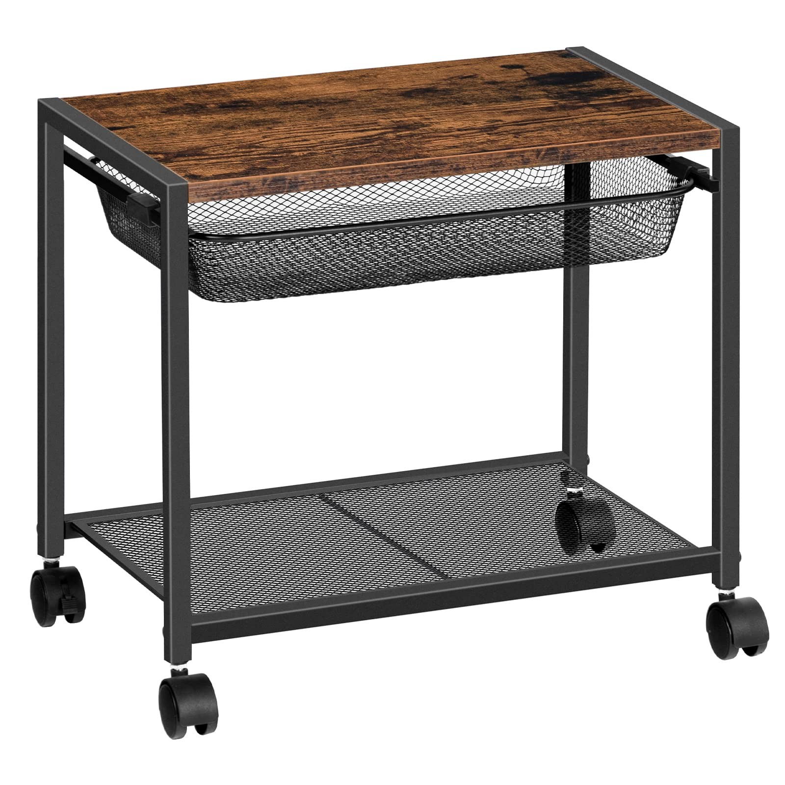 Rustic Brown 2Tier Under Desk Printer Stand Mobile Cart Wheels BF12PS01 gallery
