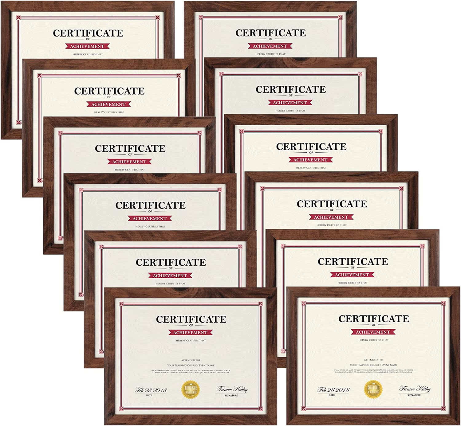 Rustic Walnut 8.5x11 Picture Frame Set of 12 for Certificates & Awards gallery