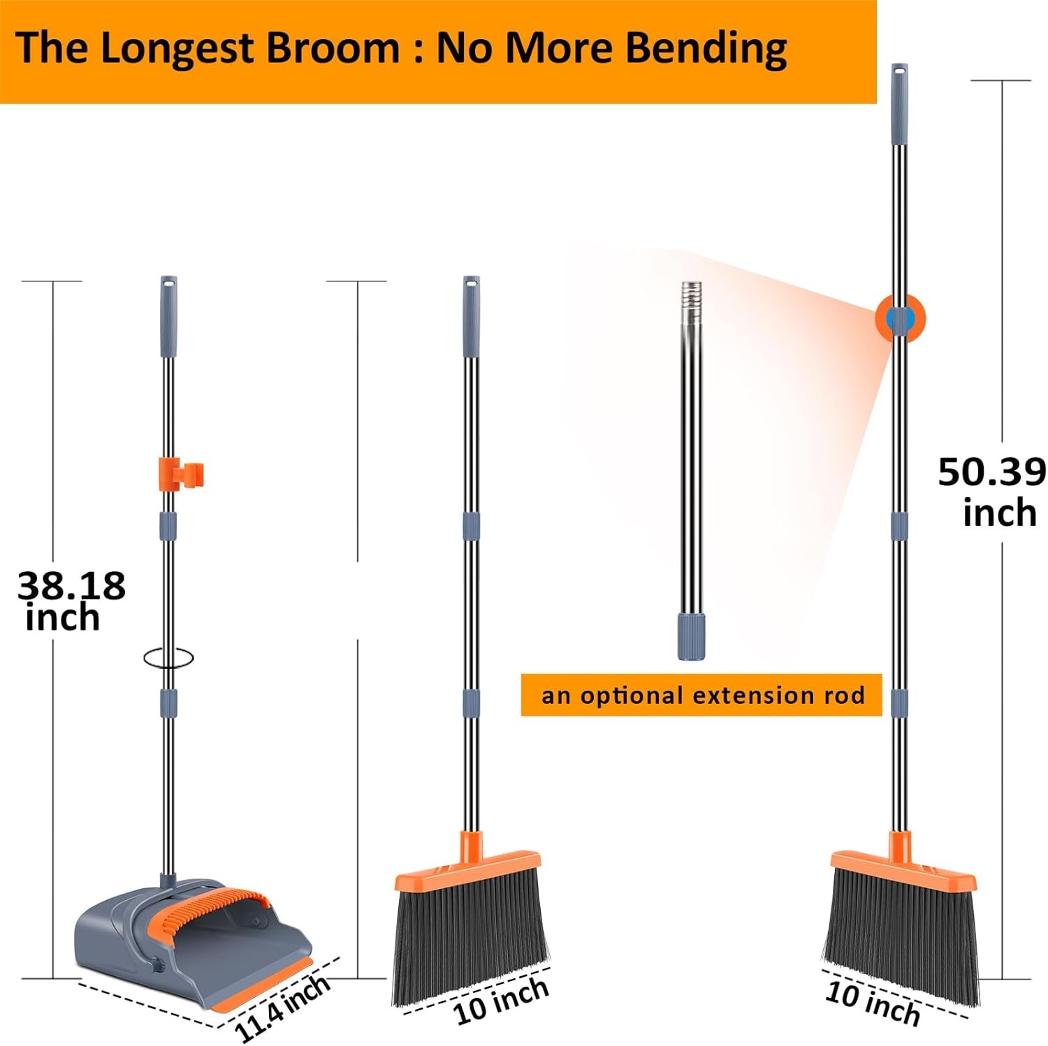 Upgrade Broom and Dustpan Set, Self-Cleaning with Dustpan Teeth, Indoor&Outdoor gallery