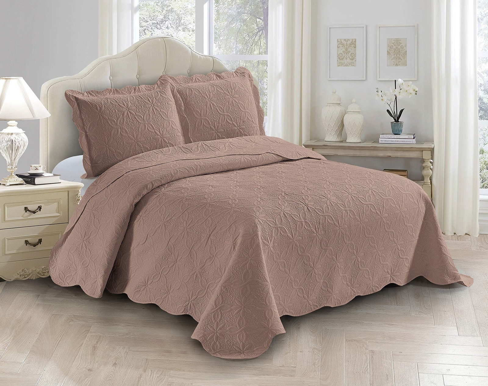3pc Embossed Coverlet Bedspread Set Oversized Bed Cover Solid Floral Daisy Pa... gallery