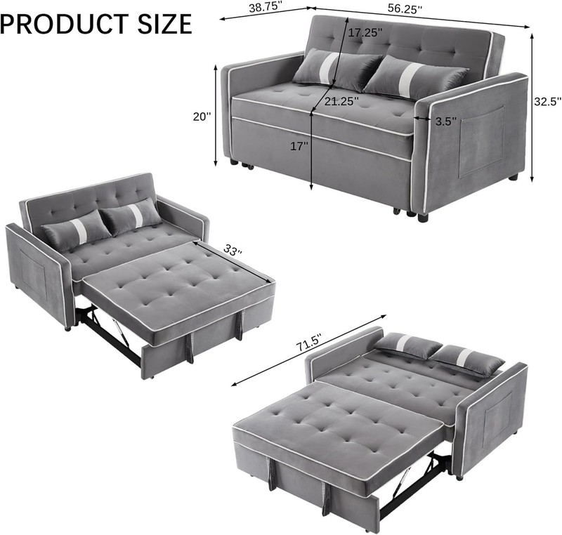 Velvet Sofa Bed with Pull-Out Bed,Side Storage Pockets,Modern Sleeper Sofa.. gallery
