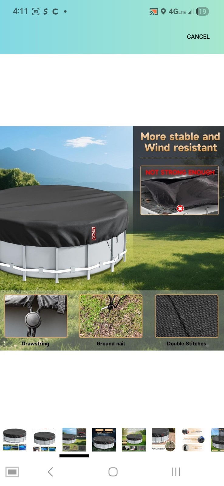 LOKOCKI 10 Ft Round Above Ground Pool Cover Heavy Duty Windproof Drawstring 420D gallery