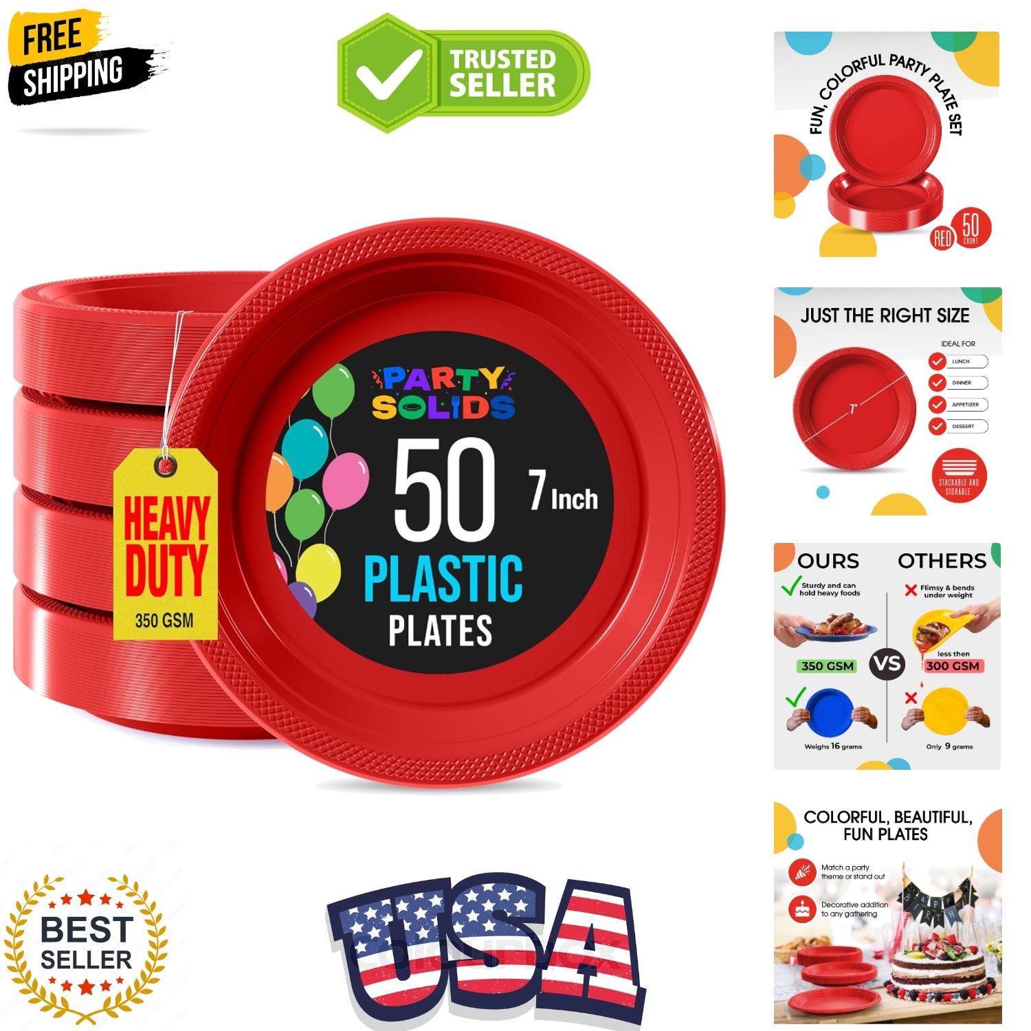 Party Solids Red Plastic Plates For Party Supplies 7" Red Disposable Plates H... gallery
