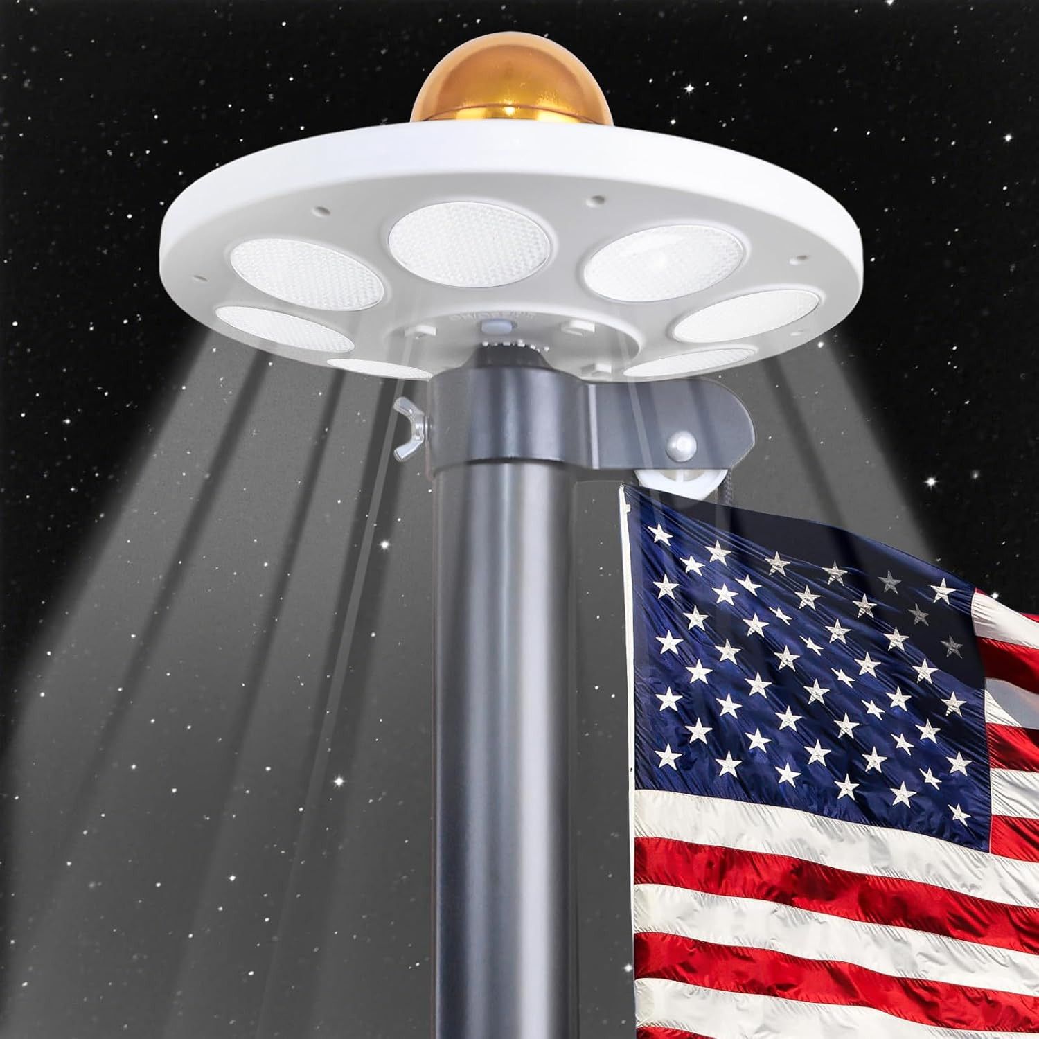 Flag Pole Light Solar Powered, 136 LED Flagpole Light for 15-25 FT Flag Poles, 1 gallery