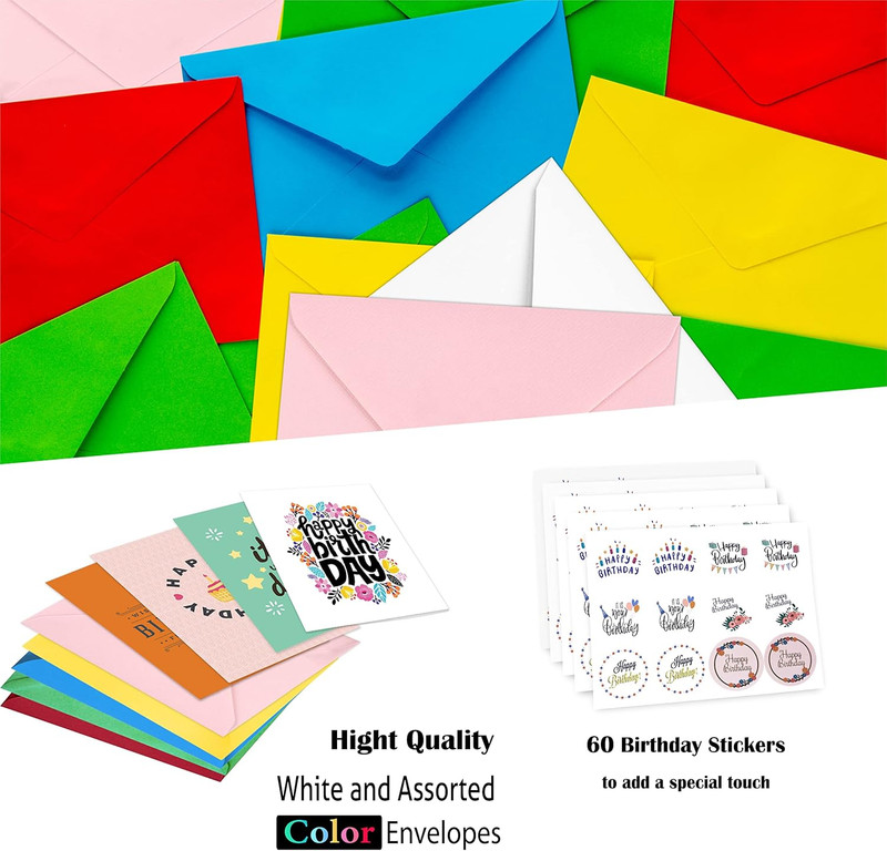 60 Unique Birthday Cards - Assorted Happy Birthday Cards, 5 x 7 inches, With Mes gallery