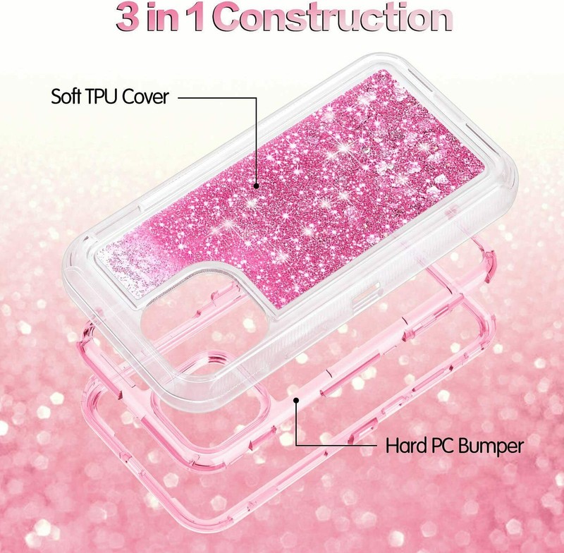For iPhone 16 Pro Max 15 14 Shockproof Liquid Glitter Defender Case Bling Cover gallery