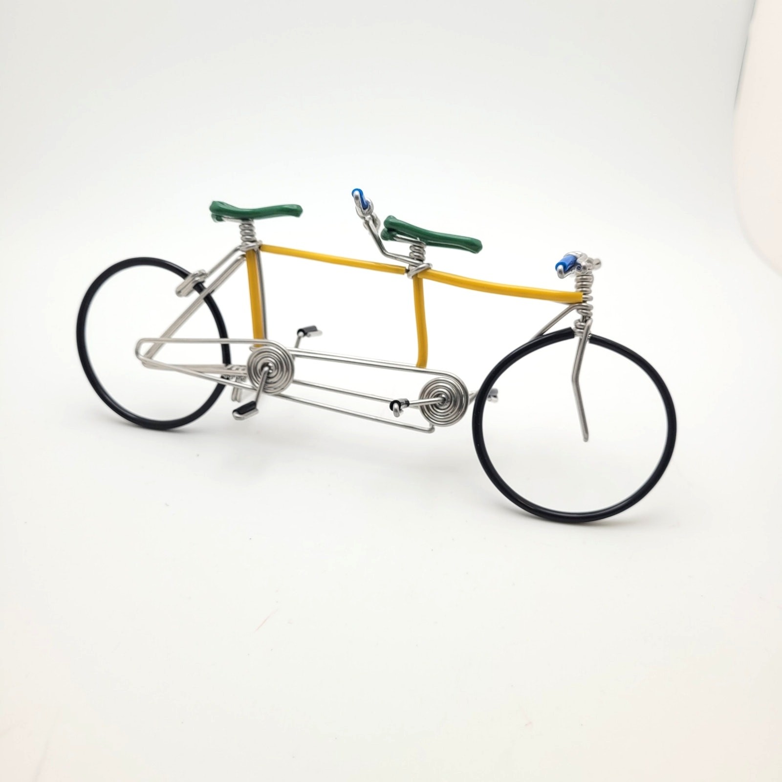 Handmade Mini Tandem Bicycle Figurine Yellow Green Metal Bike Decor Cycling gallery