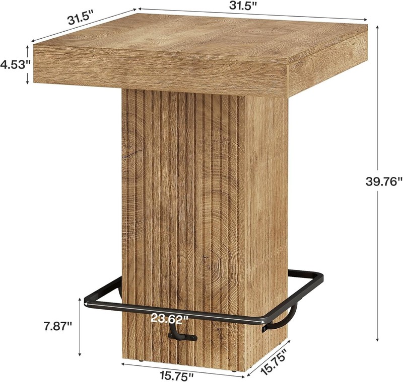 Square Bar Table Industrial Kitchen Pub Table with Metal Footrest for Home Bar gallery
