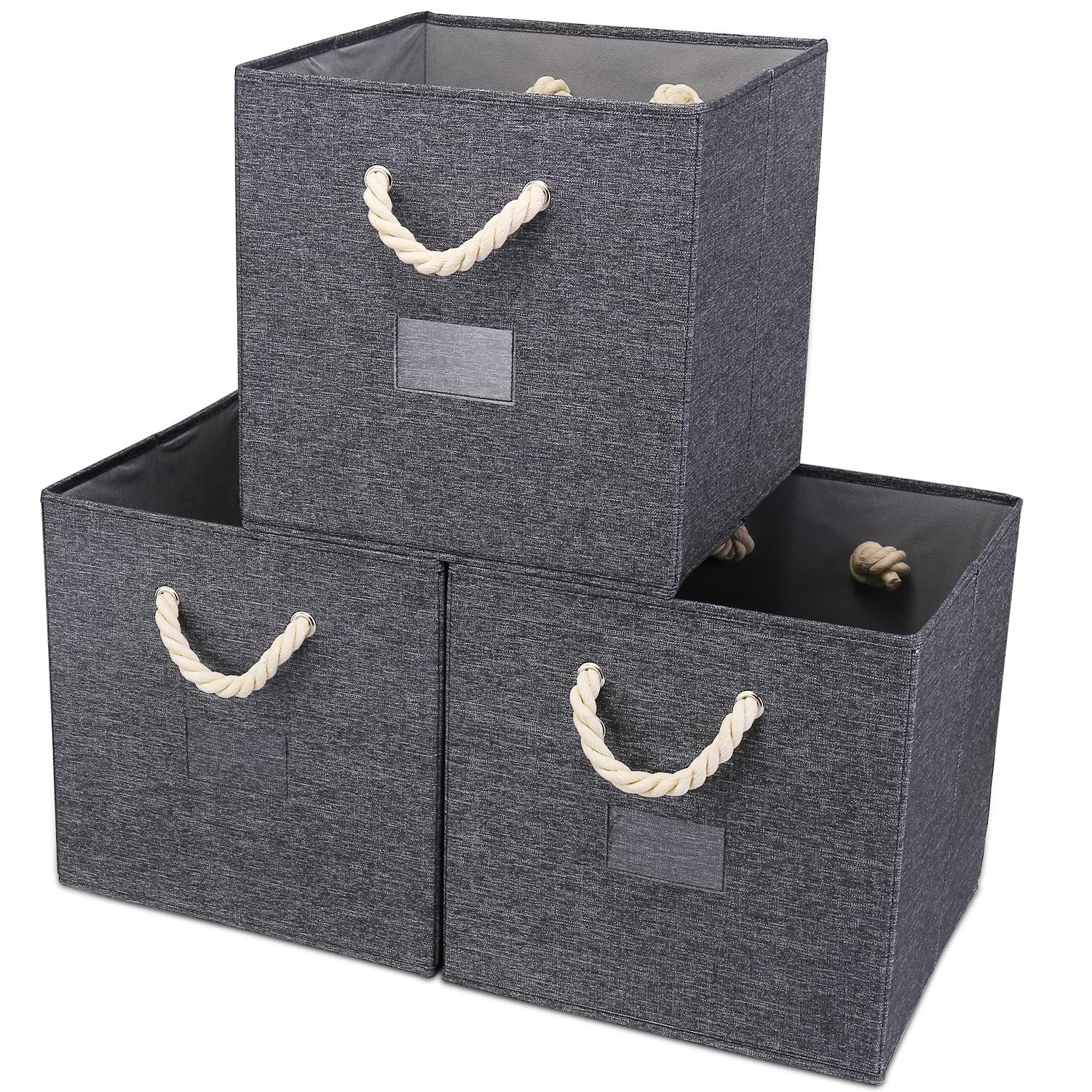Fabric Cube Storage Bins Darkgrey Storage Boxes Set 13x13x13 Inch Baskets With H gallery
