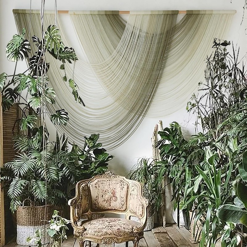 Stunning Handmade Macrame Wall Hanging - Moss Green Dip Dyed Ombre 57" W x 39" L gallery