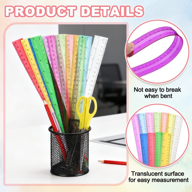 5pcs Plastic Rulers 12" (30cm) Clear Straight Ruler, Yellow gallery