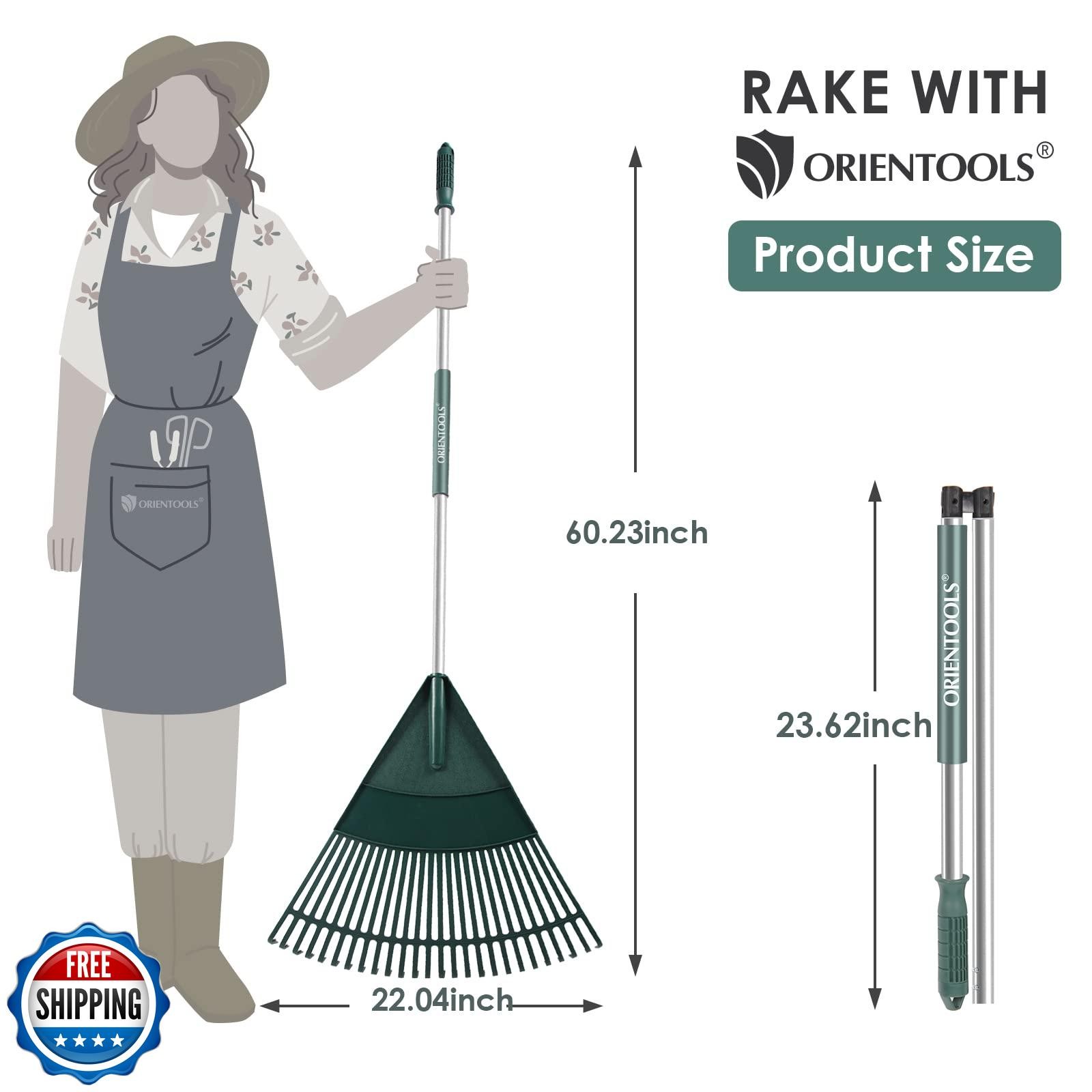 ORIENTOOLS Garden Leaf Rake, Garden Rakes for Lawns Leaves with 65.7" Foldabl gallery