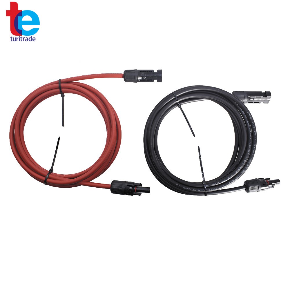 1 Pair Black + Red 10AWG Solar Panel Extension Cable Wire Connector 10 Feet gallery