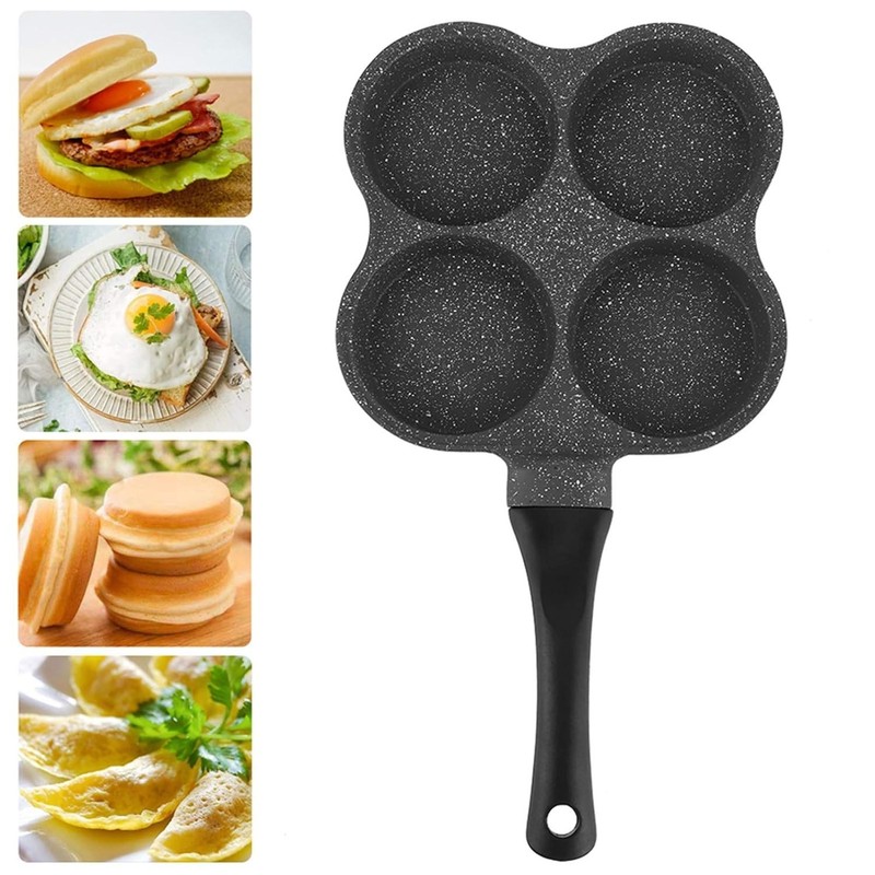 4 Hole Cup Egg Hamburger Pancake Maker Non-Stick Frying Pan with Wooden Handle gallery