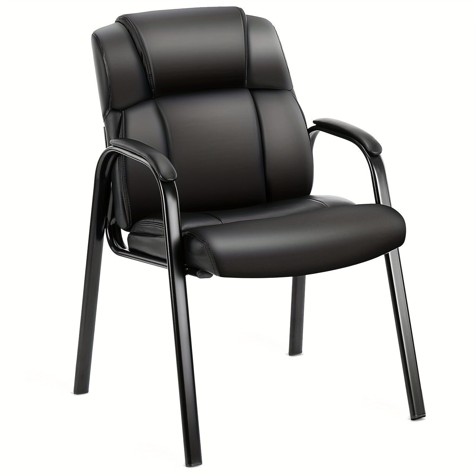 Leather Waiting Room Chairs. Padded arms. No wheels. For office & more. Black. gallery