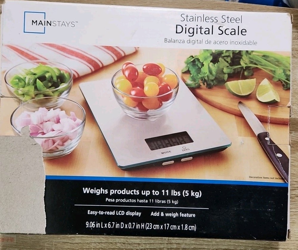 Mainstays Digital Scale, Food Scale, Stainless Steel Platform, LCD 11 Lbs,5kg