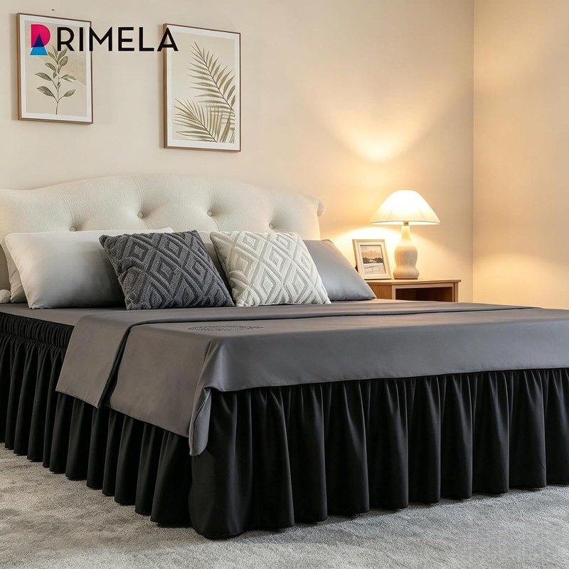 Adjustable Elastic Dust Ruffle for Queen Beds, Black gallery