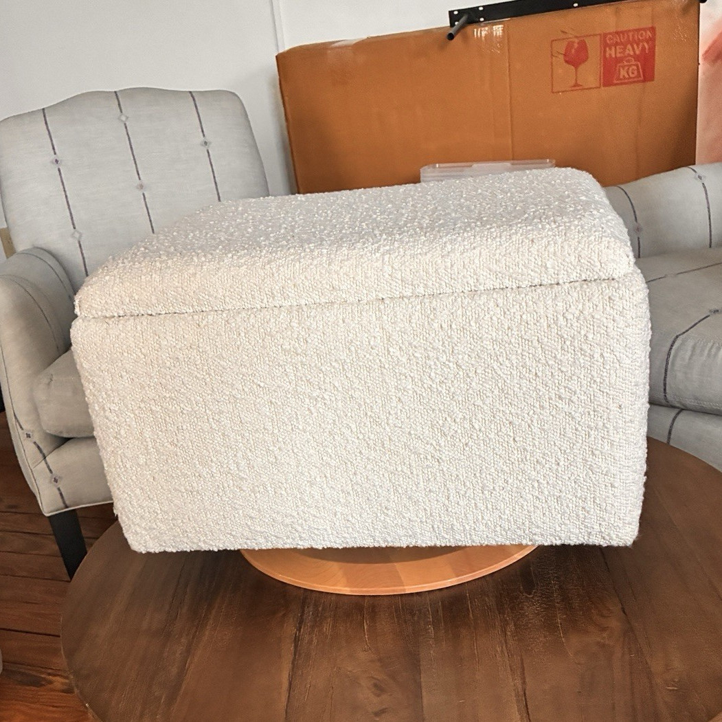 babyletto Modern White Boucle Square Ottoman Footstool 20x17x15 in gallery